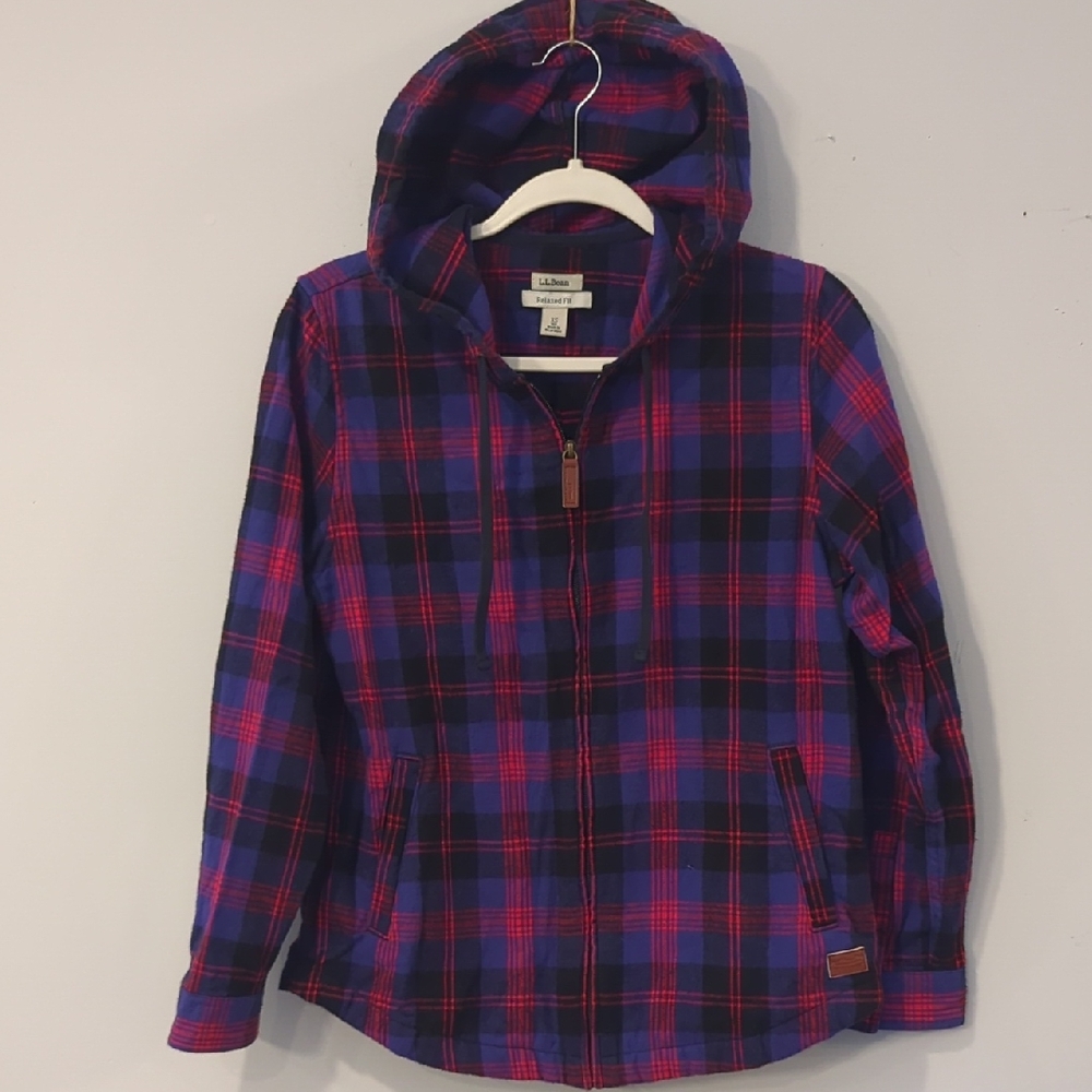 L.L. Bean Women's‎ Plaid Hoodie Full Zip size XS